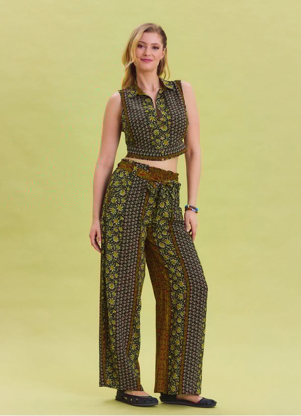 Green Harem Trousers with Elastic Waist Belt Detail 4573